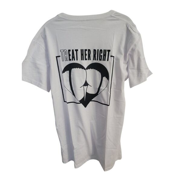 'Treat Her Right' Men's White Short Sleeve Crew Neck T-Shirt Size M - Picture 1 of 4